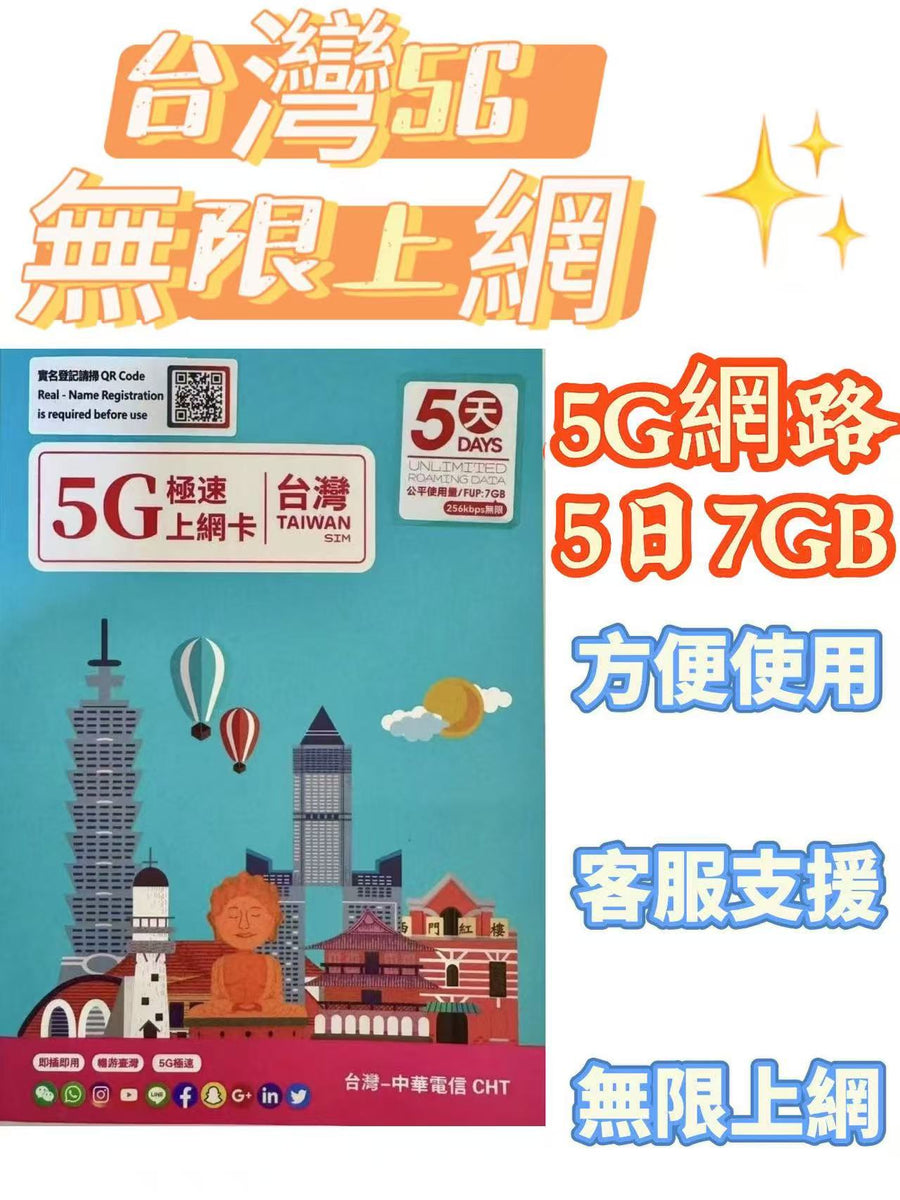 GlocalMe - 台灣【5日 7GB 後 256kbps FUP】5G/4G 極高速 無限數據卡 上網卡 電話卡 旅行電話咭 Data Sim咭(可連接各大社交平台及香港網站)