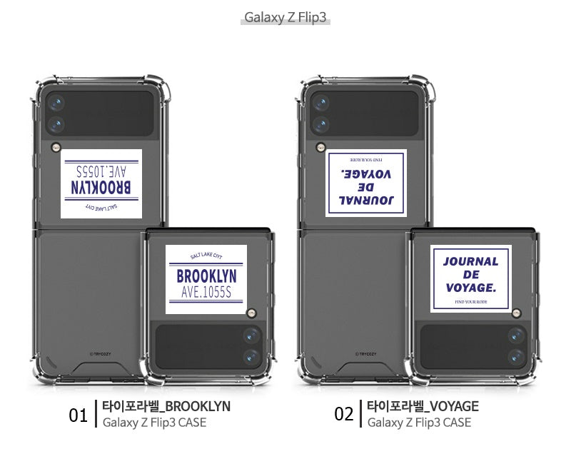 韓國直送 | ZF5 TYPO LABEL - 圖案透明手機殼 Galaxy Z Flip4 5G / Z Flip3 5G